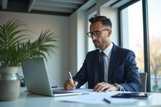 Auditeur expérimenté dans un bureau moderne vérifiant des documents