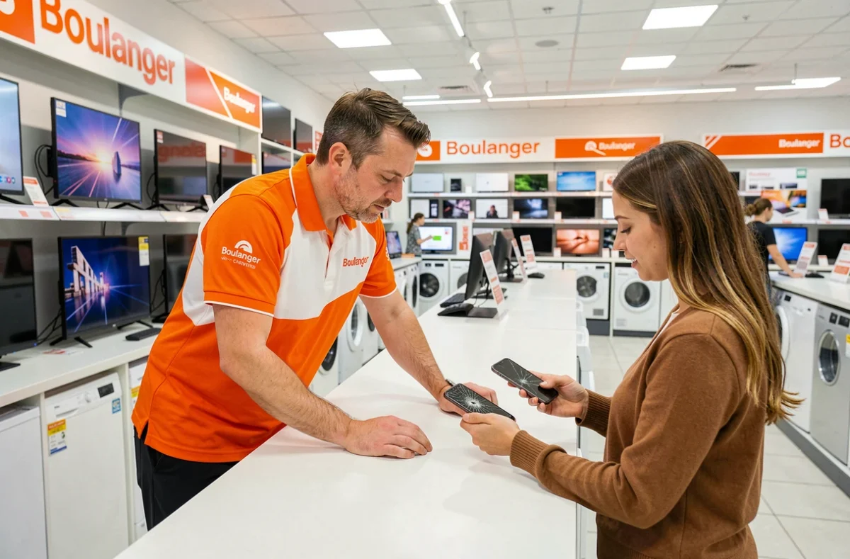 Conseiller Boulanger Cormontreuil au comptoir de service proposant la réparation de smartphone