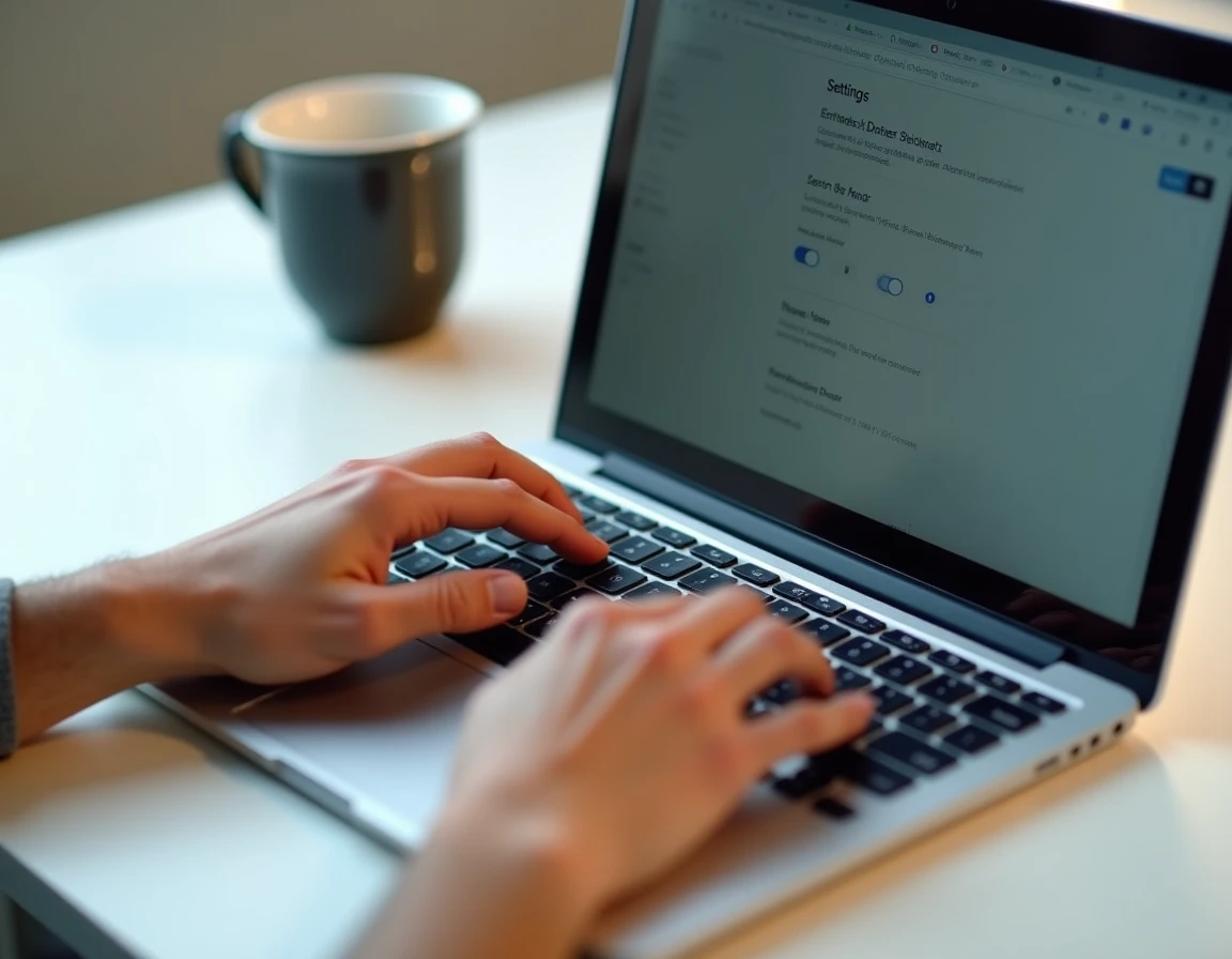 Gros plan de mains configurant les paramètres SafeSearch de Google sur un navigateur web