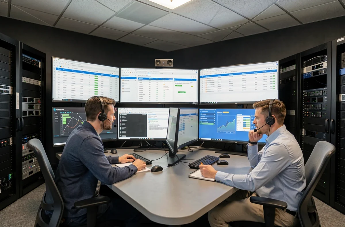 Équipe d'analystes SOC de Devensys Cybersecurity gérant la réponse à incident sur leurs stations de surveillance à Lille