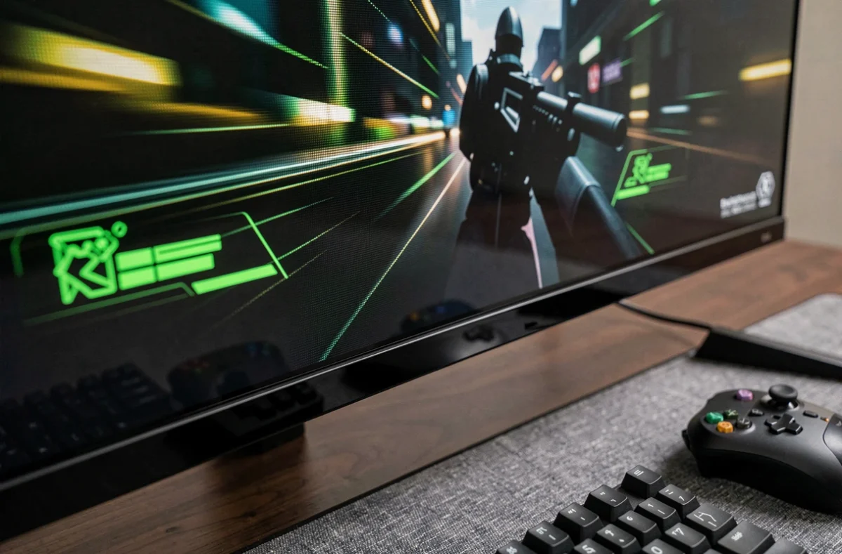 Écran OLED 1440p affichant une scène de jeu en 240 Hz avec des noirs profonds et des couleurs éclatantes