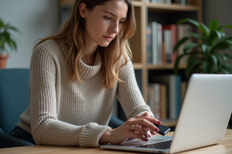 Jeune femme insérant un SSD dans son ordinateur portable
