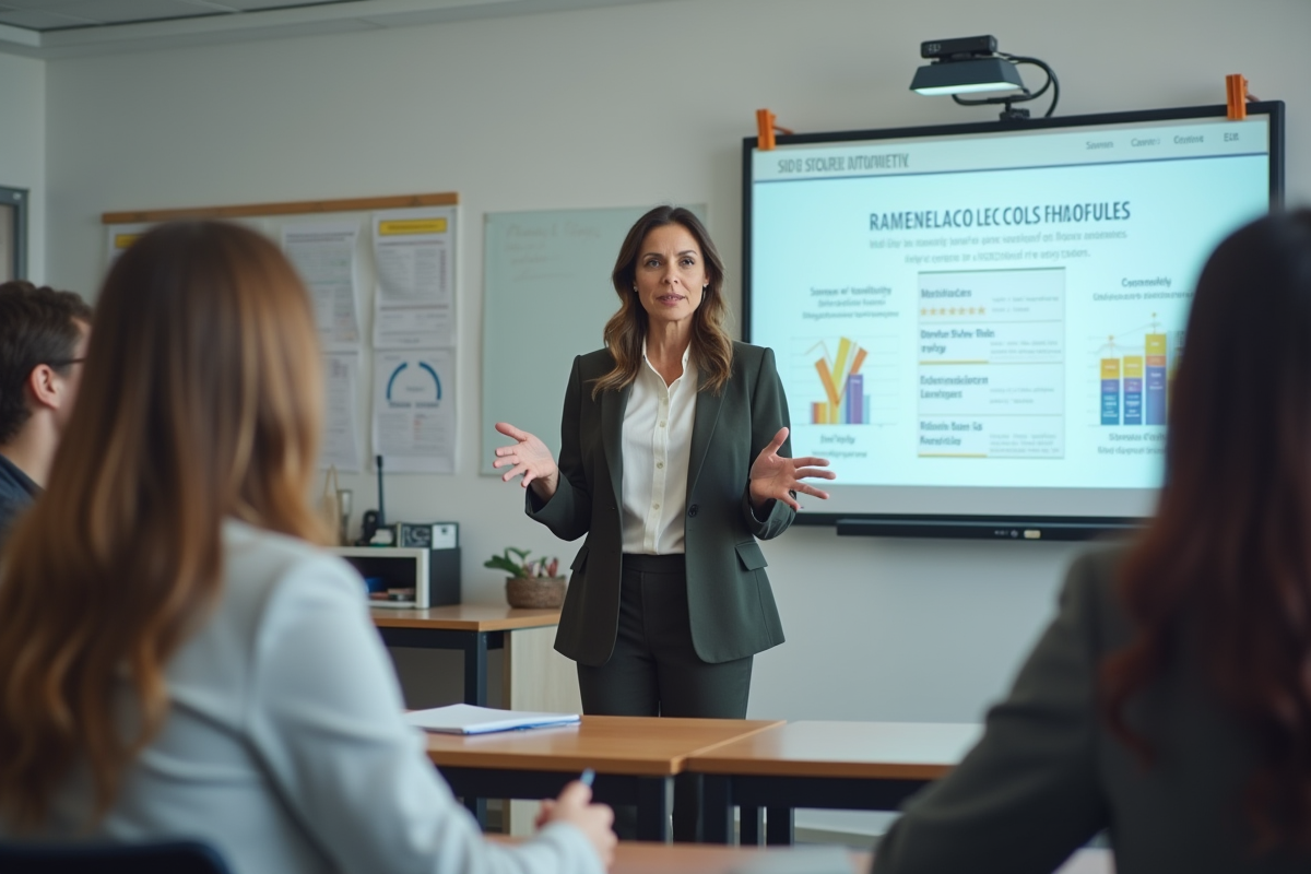 Femme confiante enseignant le SEO en classe