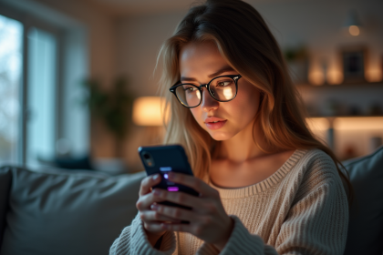 Jeune femme regardant son smartphone avec notifications Instagram
