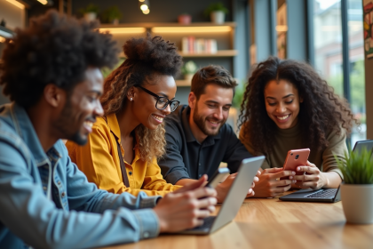 Jeunes adultes dans un espace coworking moderne et dynamique