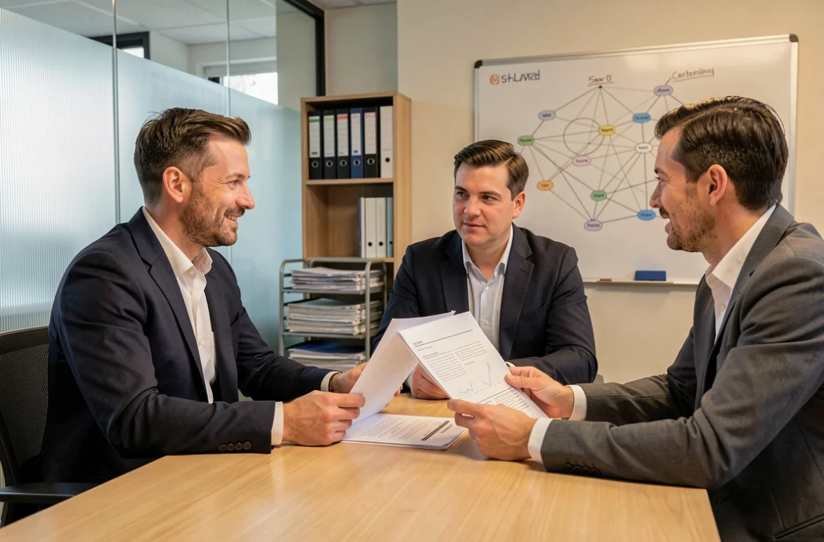 Consultant en cybersécurité de Groupe MUSIC présentant un audit de sécurité informatique à des dirigeants de PME dans une salle de réunion à Lille