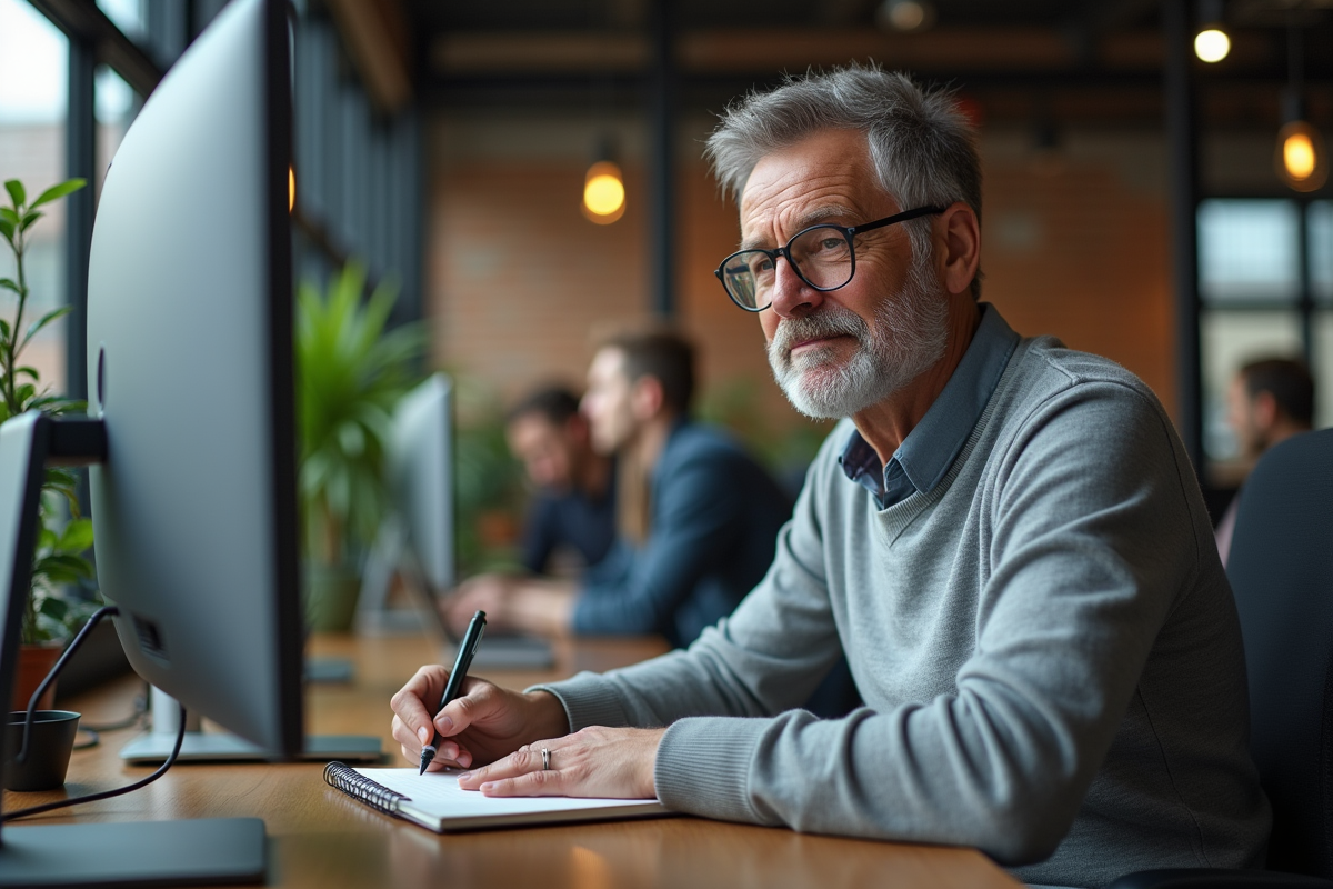 Homme en coworking prenant des notes lors d