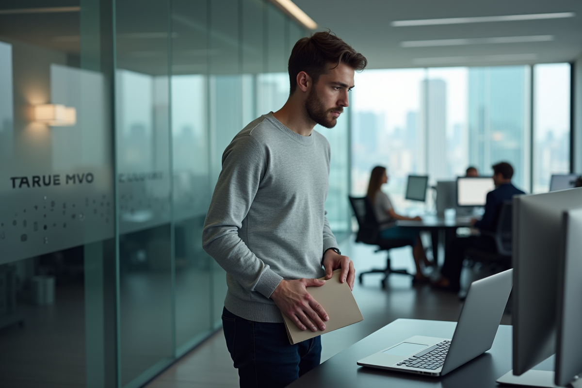 Homme concentré près de son ordinateur au bureau