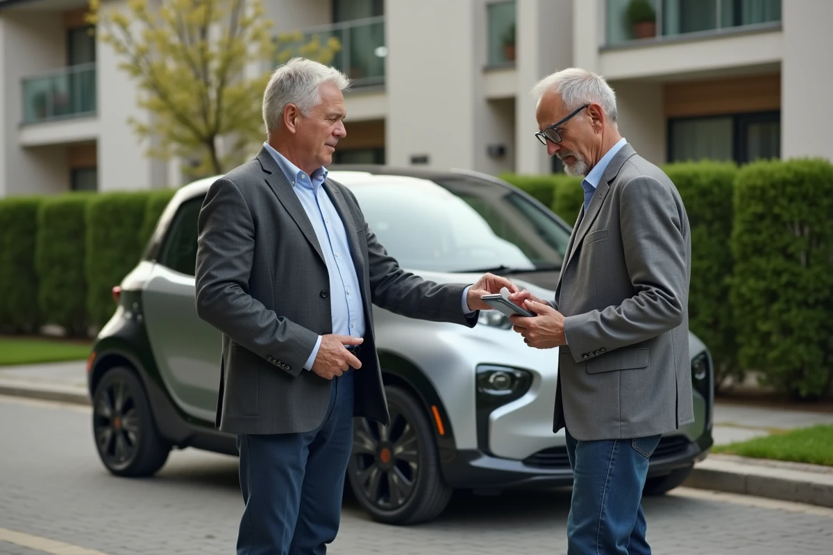 Homme âgé comparant des options de voitures avec une tablette