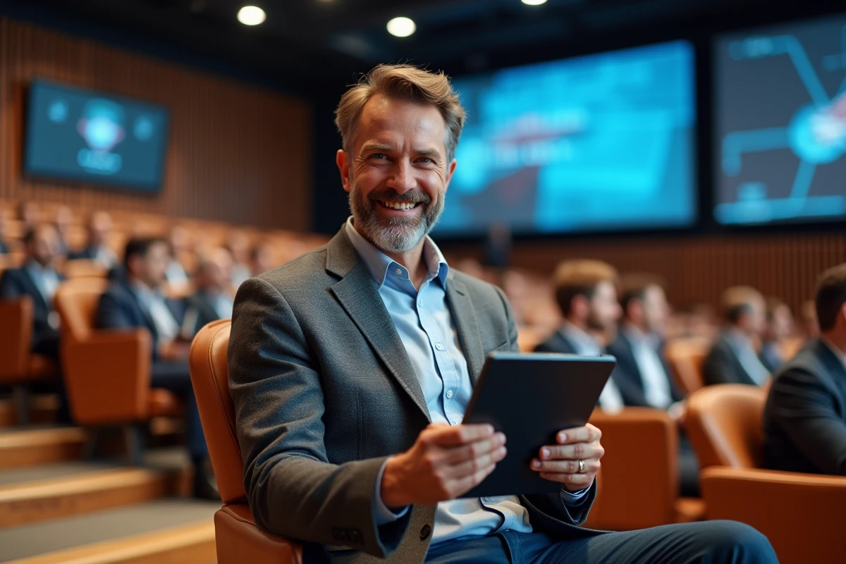 Ingénieur homme présentant une tablette lors d