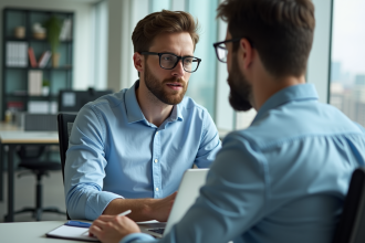 Jeune homme professionnel en SEO au bureau moderne