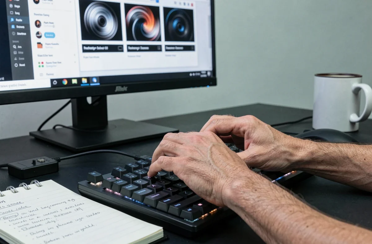 Mains tapant au clavier pour tester l'animation barrel roll sur plusieurs navigateurs en simultané