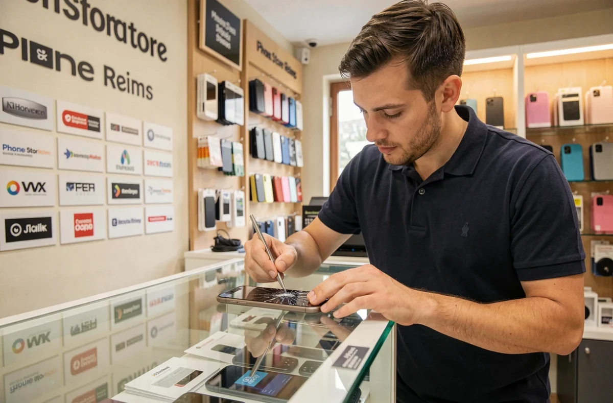 Technicien de Phone Store Reims en train de remplacer un écran de smartphone