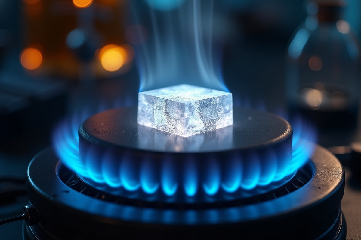 Pièce de platine brillante dans un creuset au laboratoire