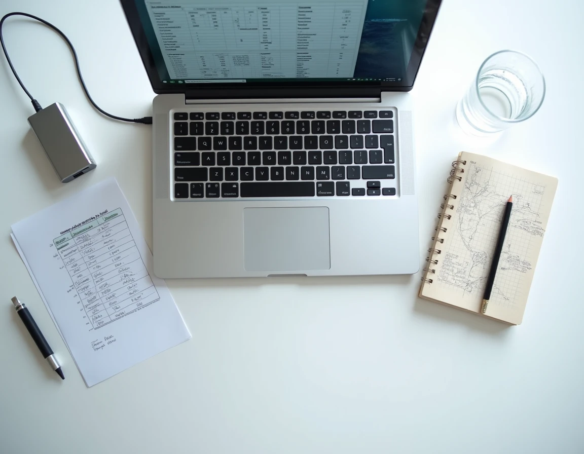 Vue de dessus d'un écran Excel montrant la transposition de lignes en colonnes avec des notes manuscrites